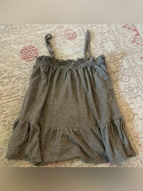 Metallic-Thread Smocked Strap top - Gray